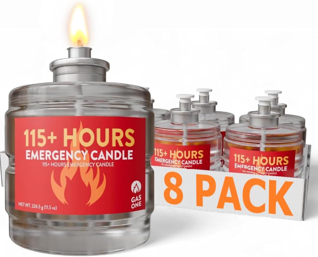 GasOne 115 Hours Emergency Candle Set – 8 - Pack Liquid Candles – Clean Burning, Unscented Long - Burning Candles for Ambient Lighting, Power Outages, Camping &amp; Blackouts - Homesidy.com
