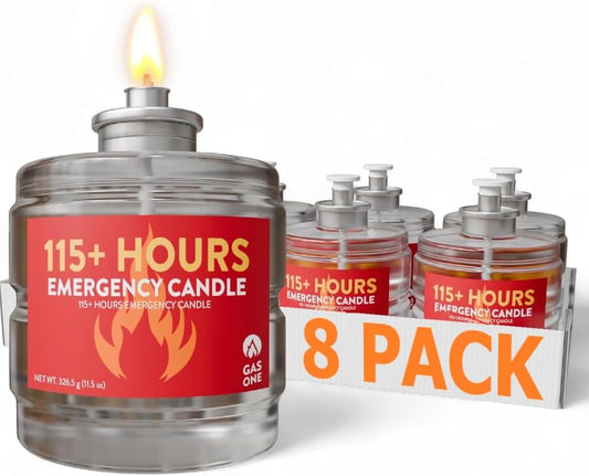 GasOne 115 Hours Emergency Candle Set – 8 - Pack Liquid Candles – Clean Burning, Unscented Long - Burning Candles for Ambient Lighting, Power Outages, Camping &amp; Blackouts - Homesidy.com