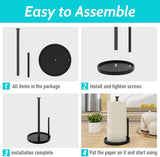 Paper Towel Holder Countertop, Standing Paper Roll Holder with Anti Slip Weighted Base, Stainless Steel Freestanding Paper Towel Holder for Kitchen, Black - Homesidy.com