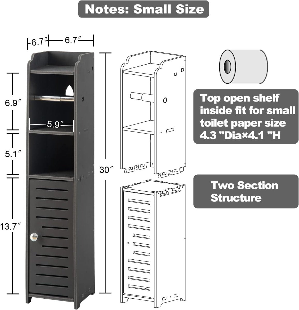 AOJEZOR Toilet Paper Holder Stand: No Drill PVC Small Bathroom Cabinet for Apartment Dwellers - Rental Deposit Protection - Small Space Storage Saving - Homesidy.com