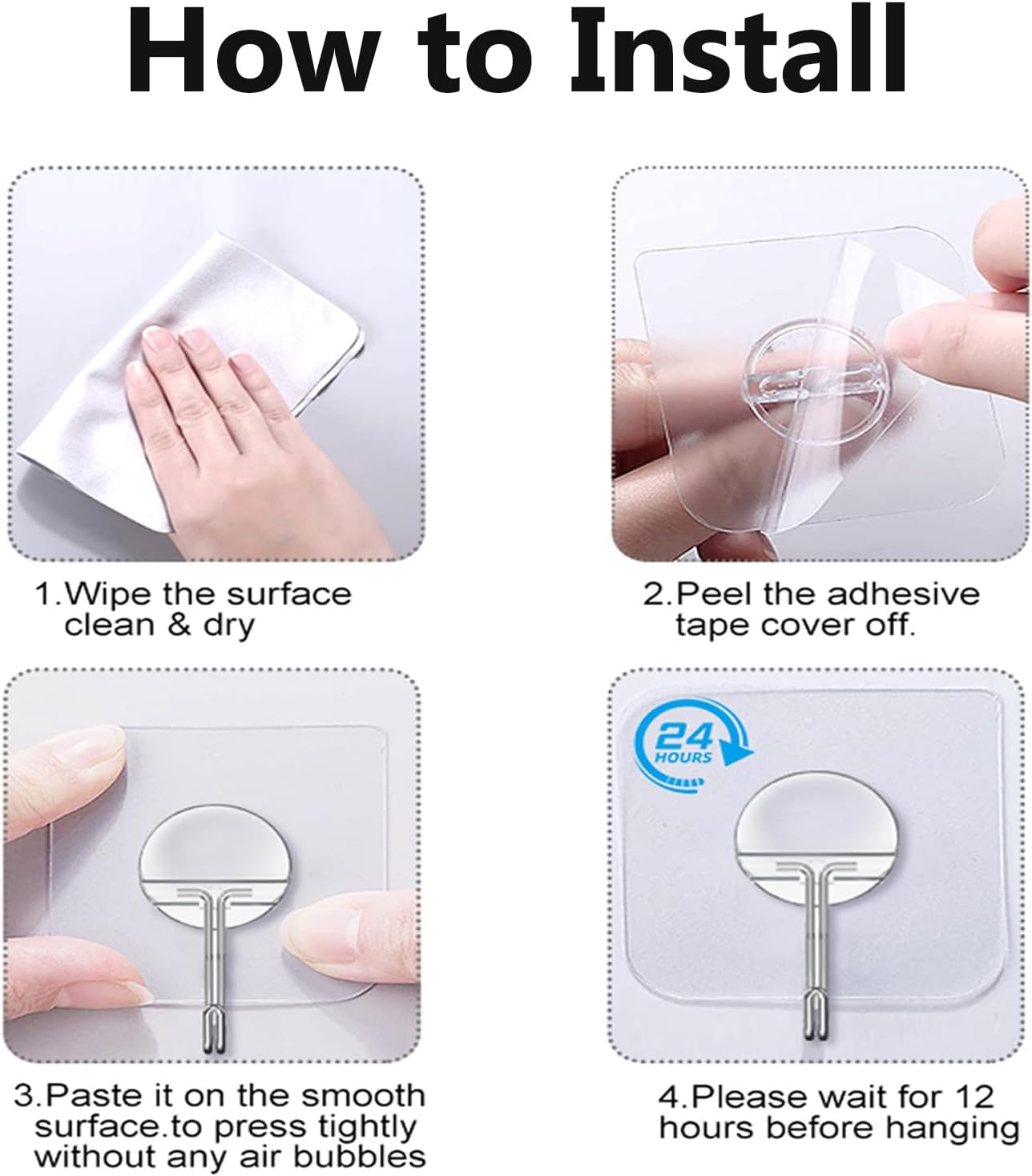 Adhesive Hooks for Hanging Heavy Duty Wall Hooks Self Adhesive Towel Coat Hooks Waterproof Transparent Hook for Bathroom Shower Kitchen Keys Door Outdoor Home Improvement Utility Hook 12 Pack - Homesidy.com