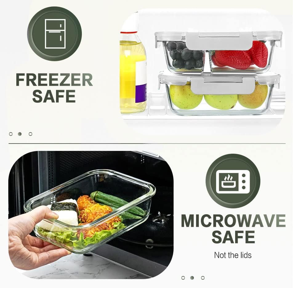 KOMUEE 10 Packs 30 oz Glass Meal Prep Containers,Glass Food Storage Containers with Lids,Airtight Lunch Bento Boxes,Microwave,Freezer and Dishwasher,Gray - Homesidy.com