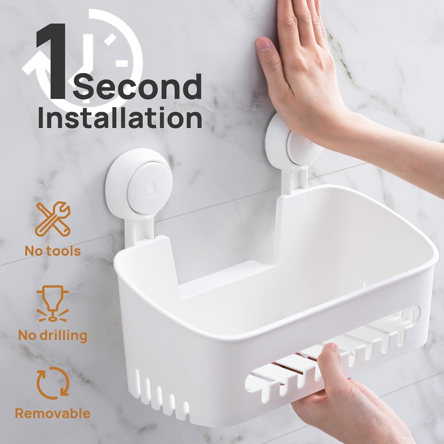 LEVERLOC Shower Caddy Suction Cup, Shower Organizer Removable Bathroom Shelf, Storage Suction Powerful Max Hold 22lbs Bathroom Caddy Waterproof Holder, White - Homesidy.com