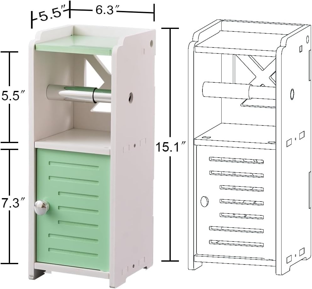 AOJEZOR Toilet Paper Holder Stand: No Drill PVC Small Bathroom Cabinet for Apartment Dwellers - Rental Deposit Protection - Small Space Storage Saving - Homesidy.com
