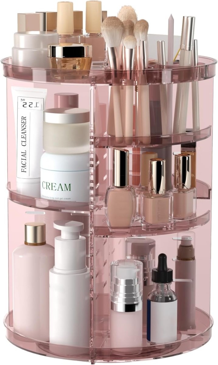 Rotating Makeup Organizer, DIY 8 Adjustable Layers Spinning Skincare Organizer, Cosmetic Display Case with Brush Holder Perfume Tray, Multi - Function Storage Carousel for Vanity Bathroom Countertop - Homesidy.com