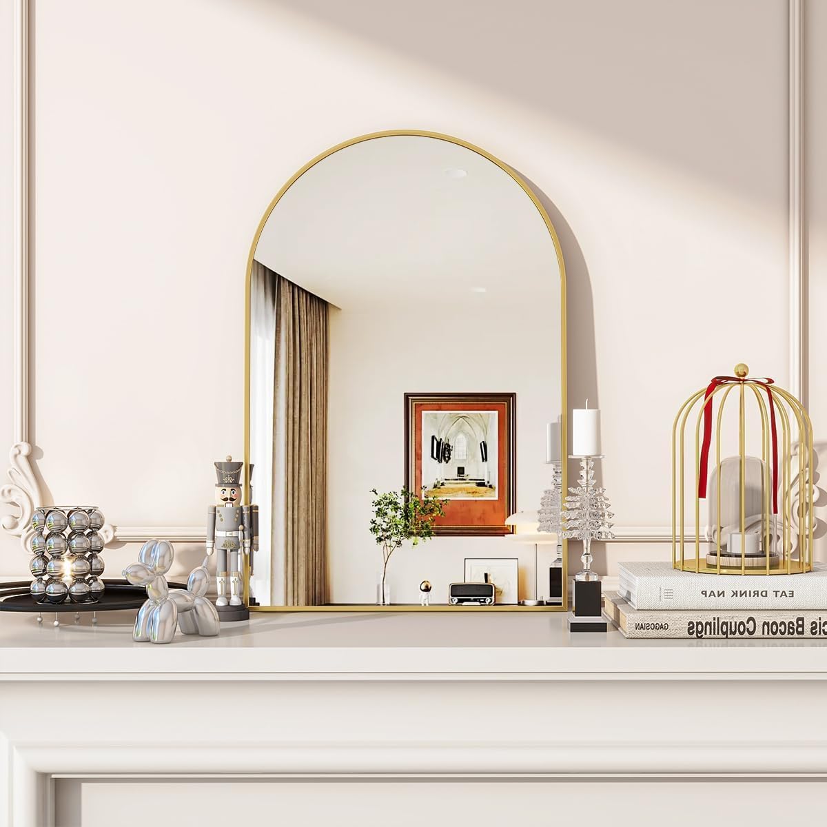 VooBang Arched Wall Mirror, 30 x 38 inch Arch Bathroom Mirror, Wall Mounted Vanity Mirror with Arch Metal Frame, Modern Bathroom Vanity Mirror for Bedroom, Living Room, Hanging or Leaning, Black - Homesidy.com
