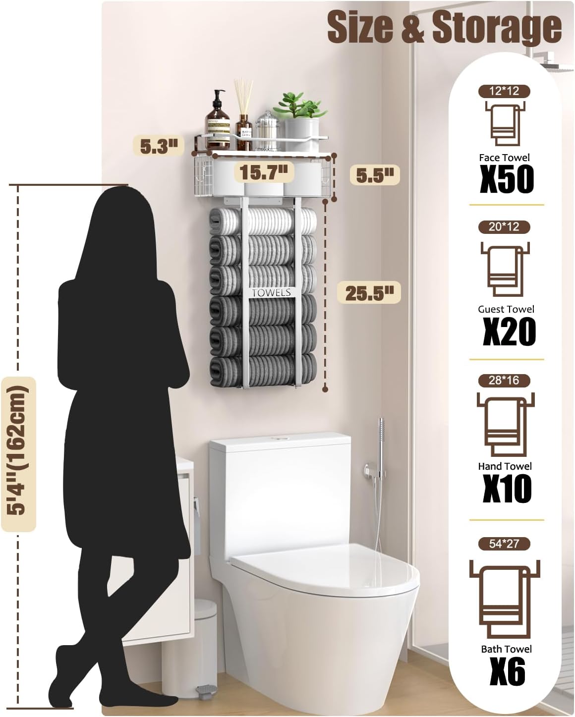 Aetyord Towel Racks for Bathroom 31inch Wall Mounted Towel Rack,Floating Shelf with Wood Plank,Towel Storage for Bathroom can Holds 6 Large Rolled Towels,All Black - Homesidy.com