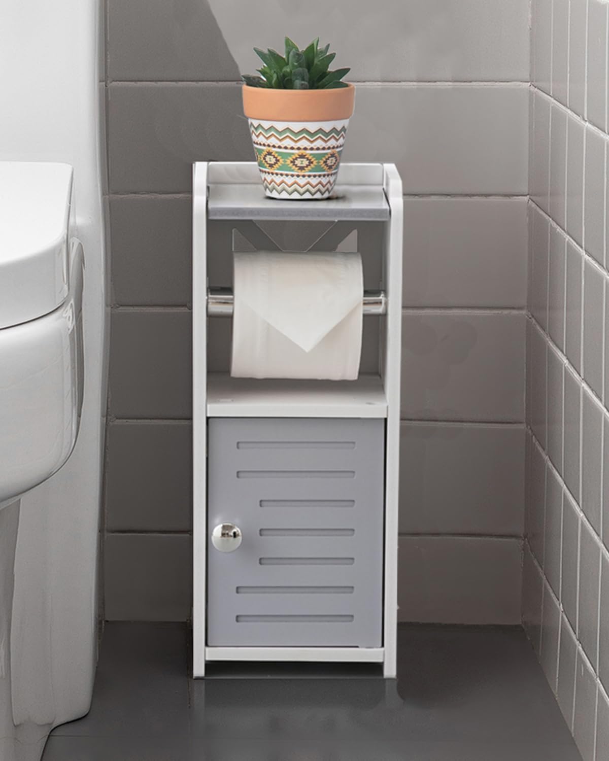 AOJEZOR Toilet Paper Holder Stand: No Drill PVC Small Bathroom Cabinet for Apartment Dwellers - Rental Deposit Protection - Small Space Storage Saving - Homesidy.com
