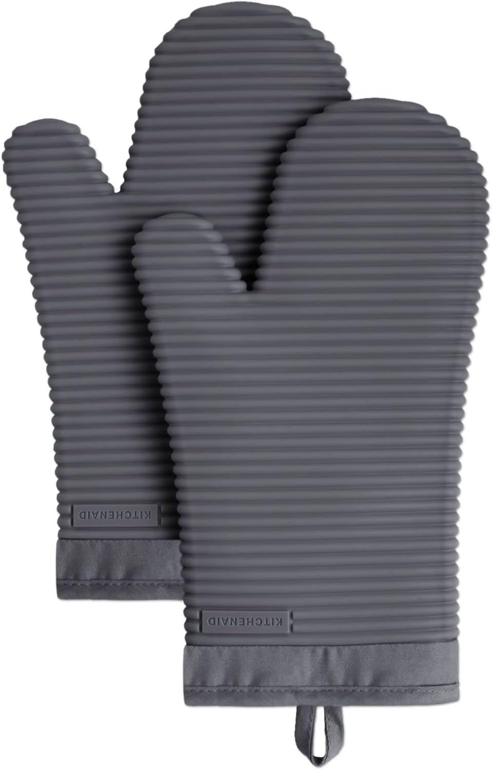 KITCHENAID Ribbed Soft Silicone Oven Mitt 2 - Pack Set, 7.5&34;x13&34;, Milkshake - Homesidy.com