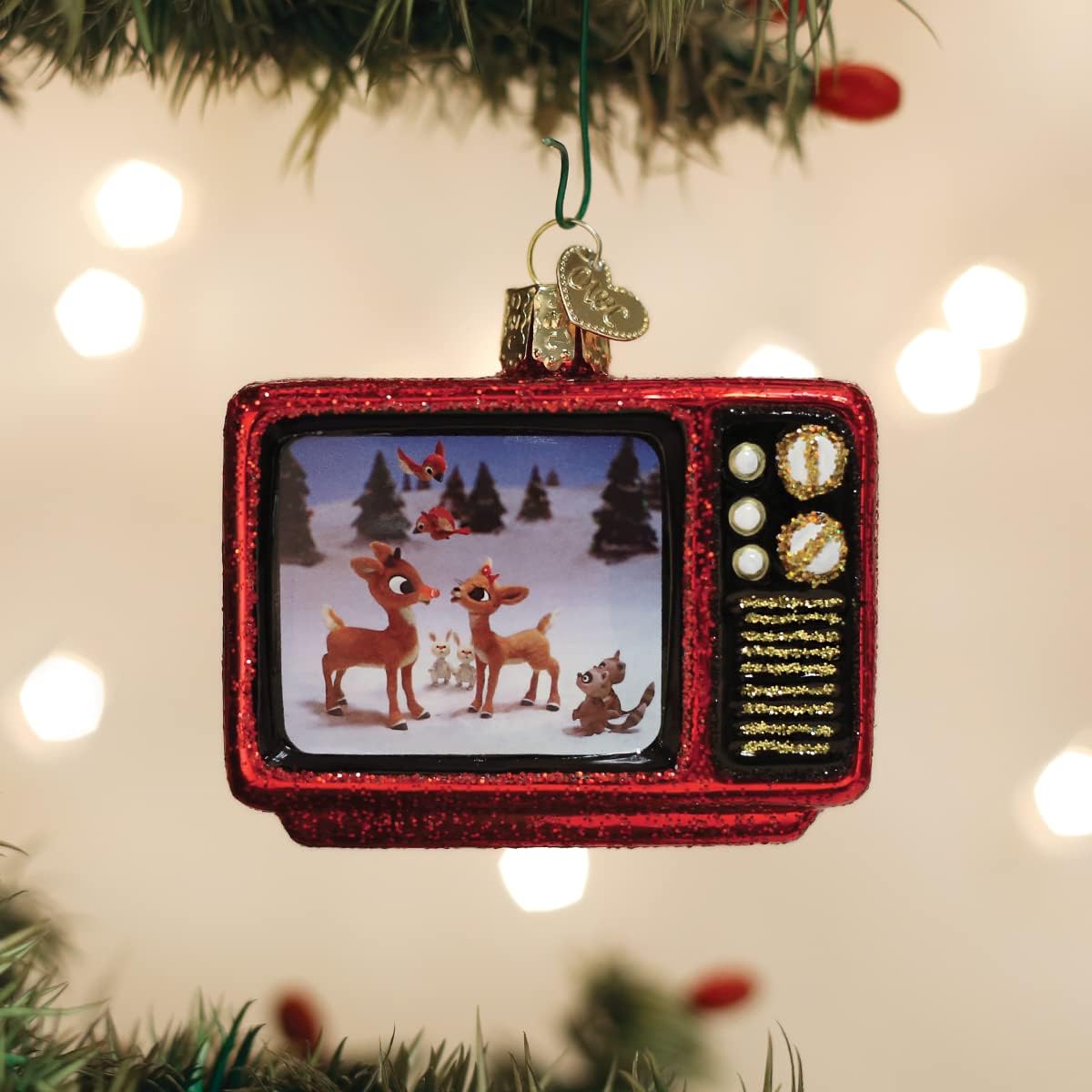 Old World Christmas Rudolph and Clarice Glass Blown Ornament for Christmas Tree, Handcrafted Holiday Decoration, Rudolph Collection - Homesidy.com