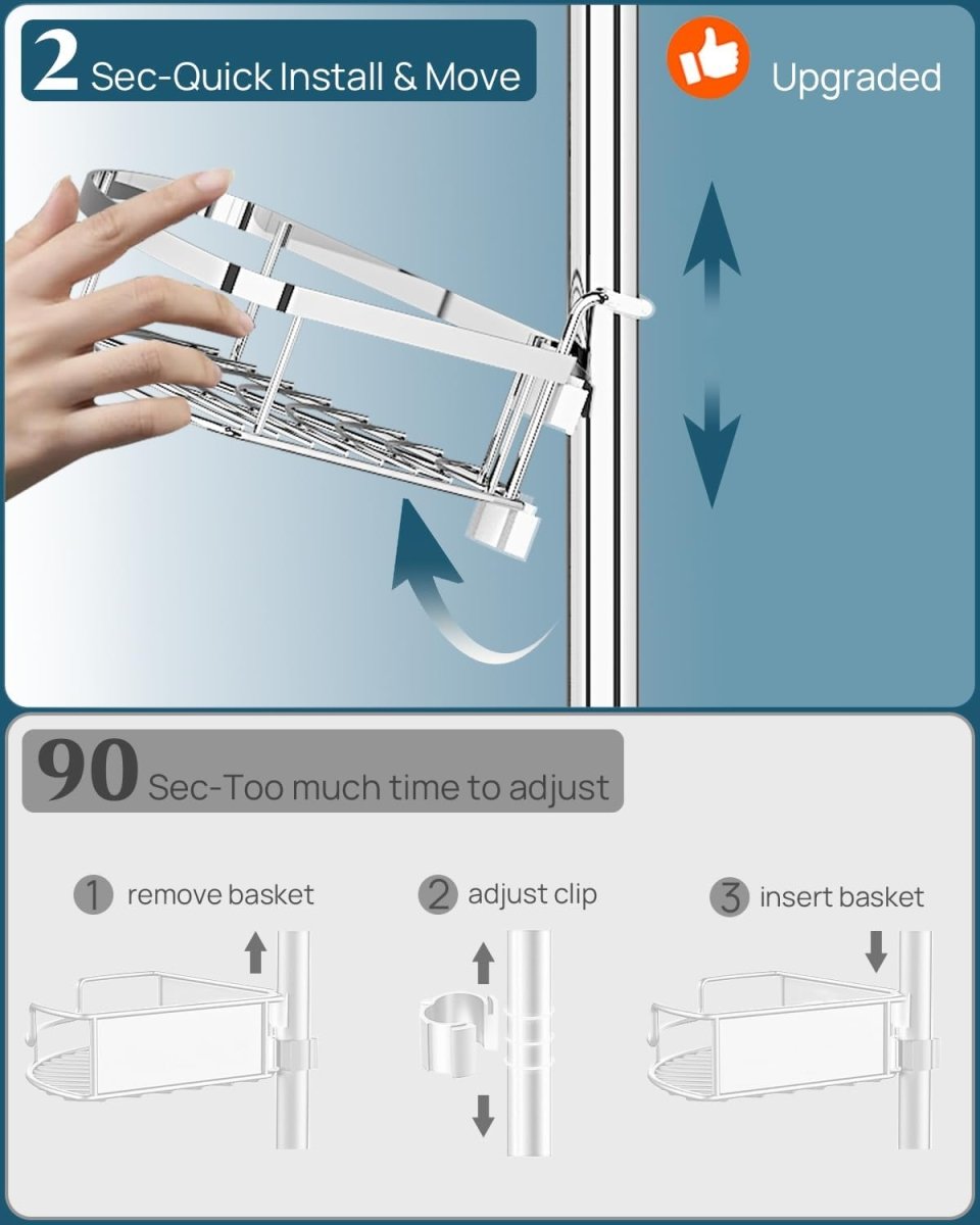 SEIRIONE Rustproof Shower Corner Caddy Organizer for Bathroom, 4 Adjustable Shelves with Tension Pole, for Bathtub Shampoo Accessories Storage Holder, 34 to 116 Inch Height - Homesidy.com