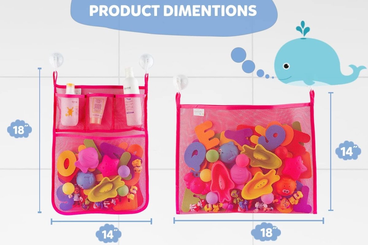 2 x Mesh Bath Toy Organizer 8 Ultra Strong Hooks – The Perfect Bathtub Toy Holder &amp; Bathroom or Shower Caddy – These Multi - use Net Bags Make Baby Bath Toy Storage Easy – For Kids &amp; Toddlers - Homesidy.com