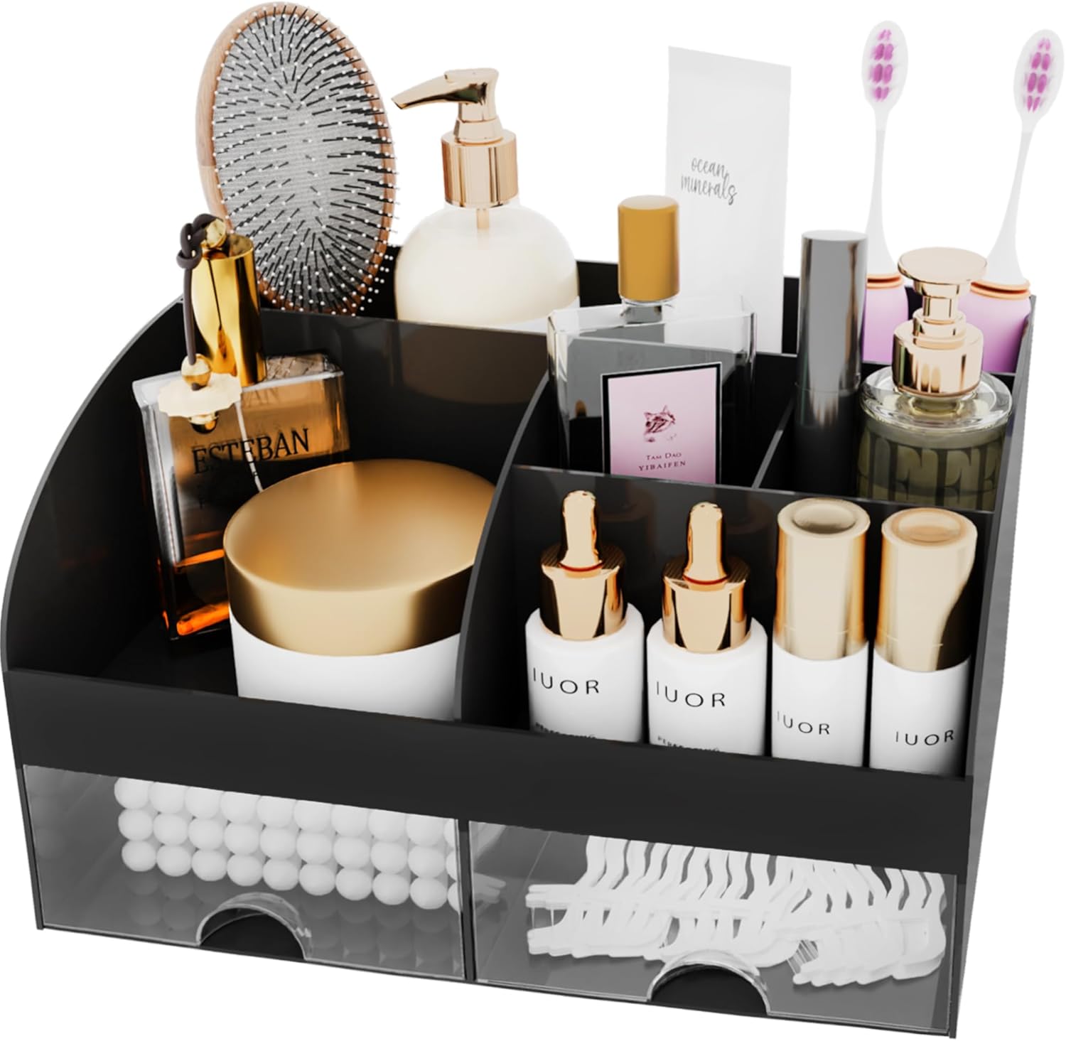 Makeup Organizer with Drawers, Cosmetic Storage for Dresser Vanity and Bathroom Countertop, Beauty Holder for Lipstick Brush, Skincare Organizer for Vanity, Cosmetic Display Case (White) - Homesidy.com