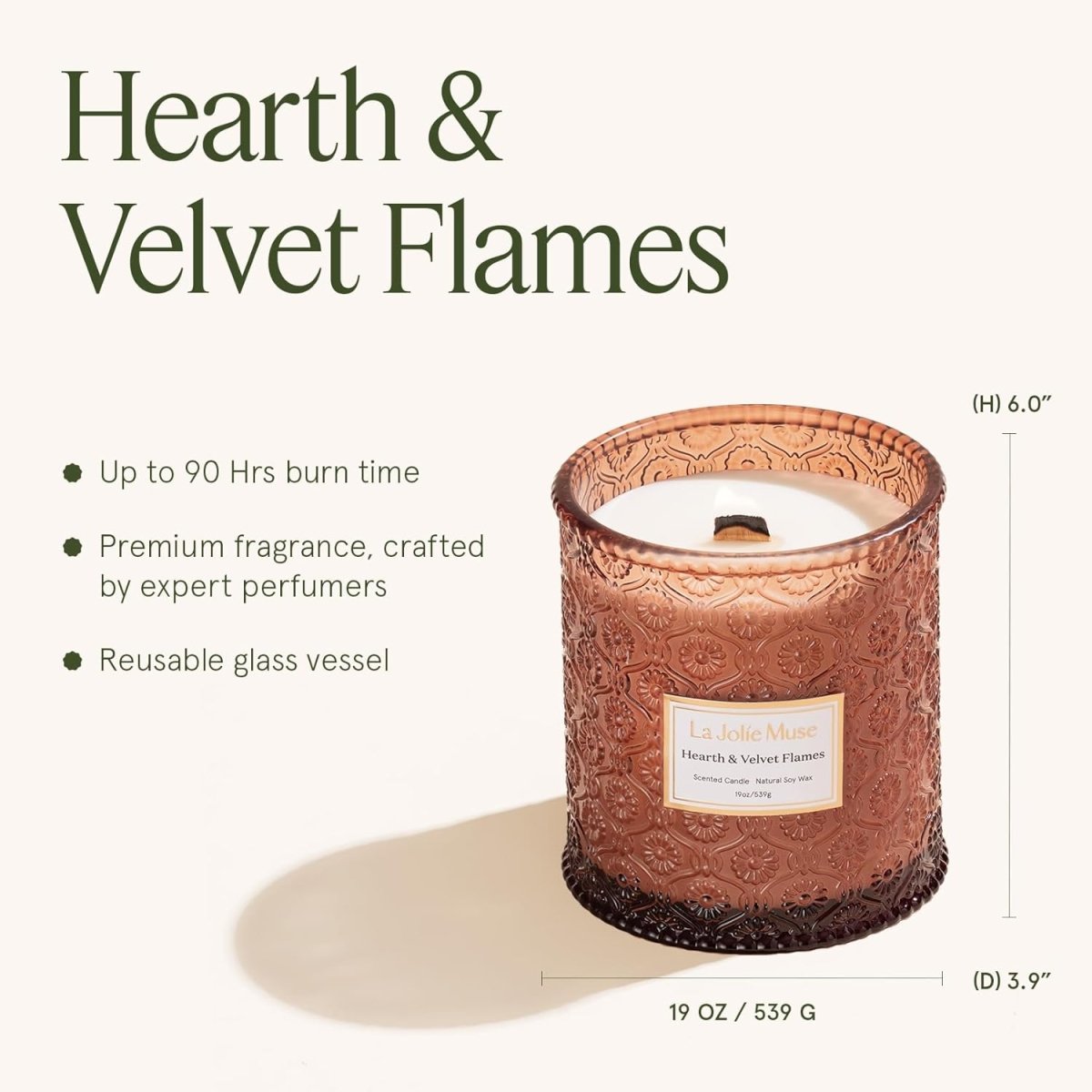LA JOLIE MUSE Sahara Amber Candle – Bergamot, Clove &amp; Amber | 12 oz Large 2 - Wick Soy Wax Candle | 60 Hours Clean Burn | Gift - Ready for Hosts &amp; Gatherings | Elegant Home Décor - Homesidy.com
