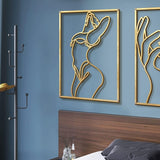 Glamativity 4 Pack Gold Wall Art Decor, Minimalist Single Line Real Metal Wall Art, Womans Body Shape Abstract Wall Art (Gold Classic Style, 17 x 11.8) - Homesidy.com