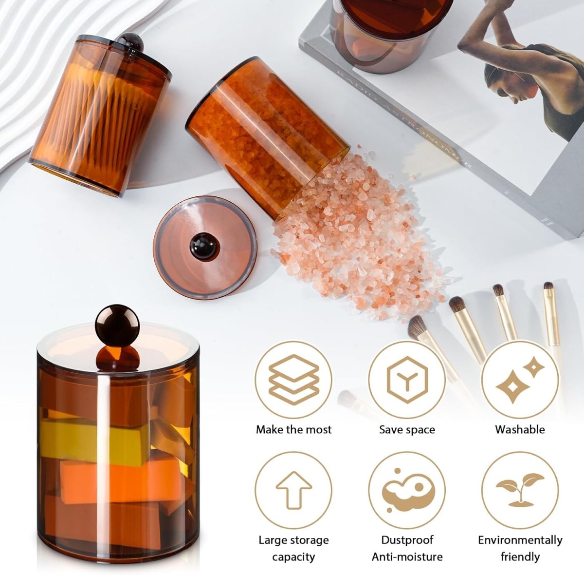 XIPENGKEJI 2 Pack Qtip Holder,Canister Apothecary Jar Set, Bathroom Jars with Lids Set for Cotton Swabs, Balls, Pads, Floss Picks,10oz - 12oz Plastic Canisters Restroom Bedroom Vanity Organizer(Black) - Homesidy.com