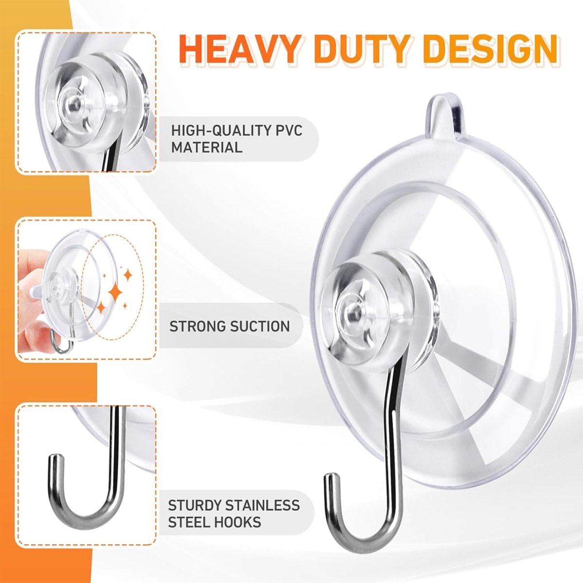 KORCCI Suction Cup Hooks 12Pack - Max Load 10LB, 1.77Inch Clear Medium Suction Cups, No Trace, Reusable &amp; Removable, Stainless Steel Hooks, for Tile, Glass, Window, Shower, Kitchen, Bathroom - Homesidy.com