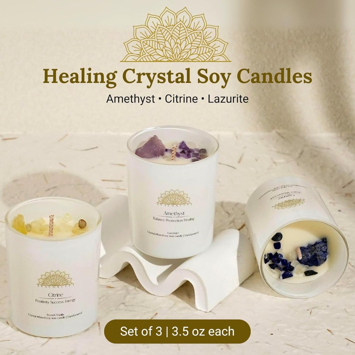 ava concept - Soy Candles with Crystals - Aromatherapy Scented Candle for Women - Lavender Vanilla Gift Set - Small Wax Melts - 3 Pack 3.5oz - Homesidy.com