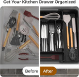 ukeetap Extra Large Expandable Silverware Organizer, BPA - Free Food - Safe Cutlery Flatware Organizer, Kitchen Utensil Drawer Organizer, Adjustable Silverware Holder for Spoons Forks Knives, Black - Homesidy.com