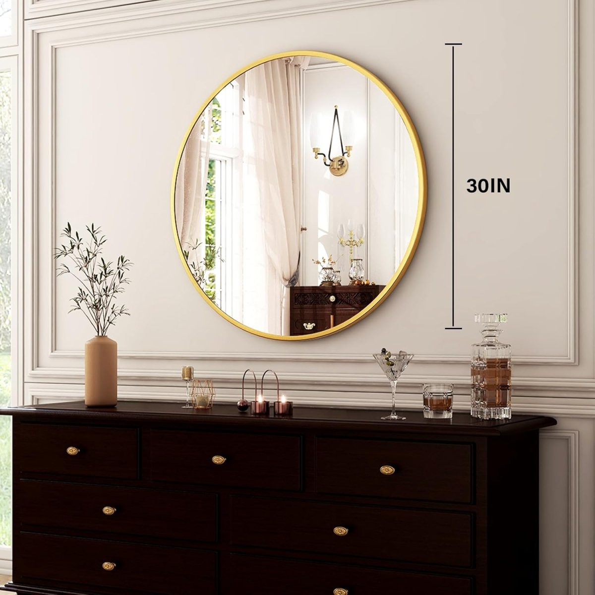 HARRITPURE Round Mirror 30 Black Wall Mounted Circle Mirrors Vanity Mirror with Brushed Aluminum Alloy Frame Modern Decoration for Bathroom, Living Room, Vanity, Bedroom, Entryway - Homesidy.com