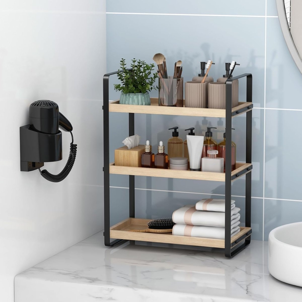 HNRLOY Bathroom Counter Organizer,Bathroom Countertop Organizer,Counter Shelf,Countertop Storage,Organization and Storage,Makeup Shelf,Sink Caddy(Brown 3 Tier) - Homesidy.com