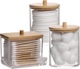 Tbestmax Qtips Holder Bathroom Container, 10 OZ Cotton Ball/Swabs Dispenser, Apothecary Jar Organizer for Storage Brown Wood Lids - Homesidy.com