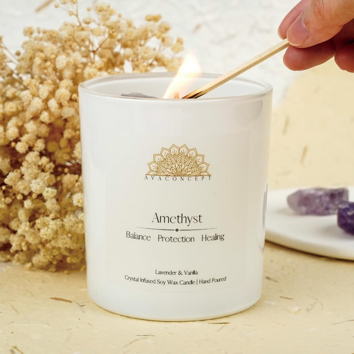 ava concept - Soy Candles with Crystals - Aromatherapy Scented Candle for Women - Lavender Vanilla Gift Set - Small Wax Melts - 3 Pack 3.5oz - Homesidy.com