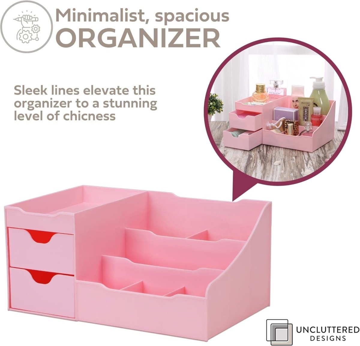 Uncluttered Designs Large Black Vanity Organizer - Countertop Mens Organizer With Drawers for Cologne, Deodorant, Beard, Shaving Lotion, Perfume &amp; Skincare - Perfect for Bathroom &amp; Bedroom Storage - Homesidy.com