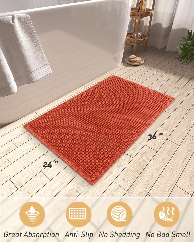AMOAMI Upgraded Waffle Bath Mat, Super Absorbent Non Slip Bath Mats for Bathroom Floor, Machine Washable Bathroom Rugs with Tassels, Rubber Backed Bathroom Mats, Ultra Soft, 18&34; x 30&34;, Brown - Homesidy.com