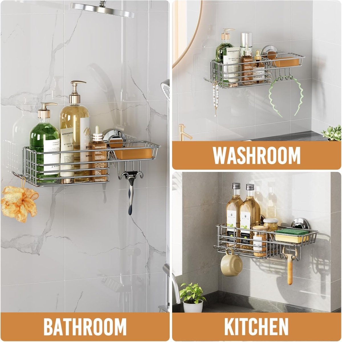 LEVERLOC Shower Caddy Suction Cup, 2 Pack Shower Shelves for Inside Shower with Hooks &amp; Soap Holder, NO - Drilling Bathroom Shower Organizer, Rustproof Meatl Shower Holder Storage, Black - Homesidy.com