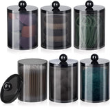 XIPENGKEJI 2 Pack Qtip Holder,Canister Apothecary Jar Set, Bathroom Jars with Lids Set for Cotton Swabs, Balls, Pads, Floss Picks,10oz - 12oz Plastic Canisters Restroom Bedroom Vanity Organizer(Black) - Homesidy.com