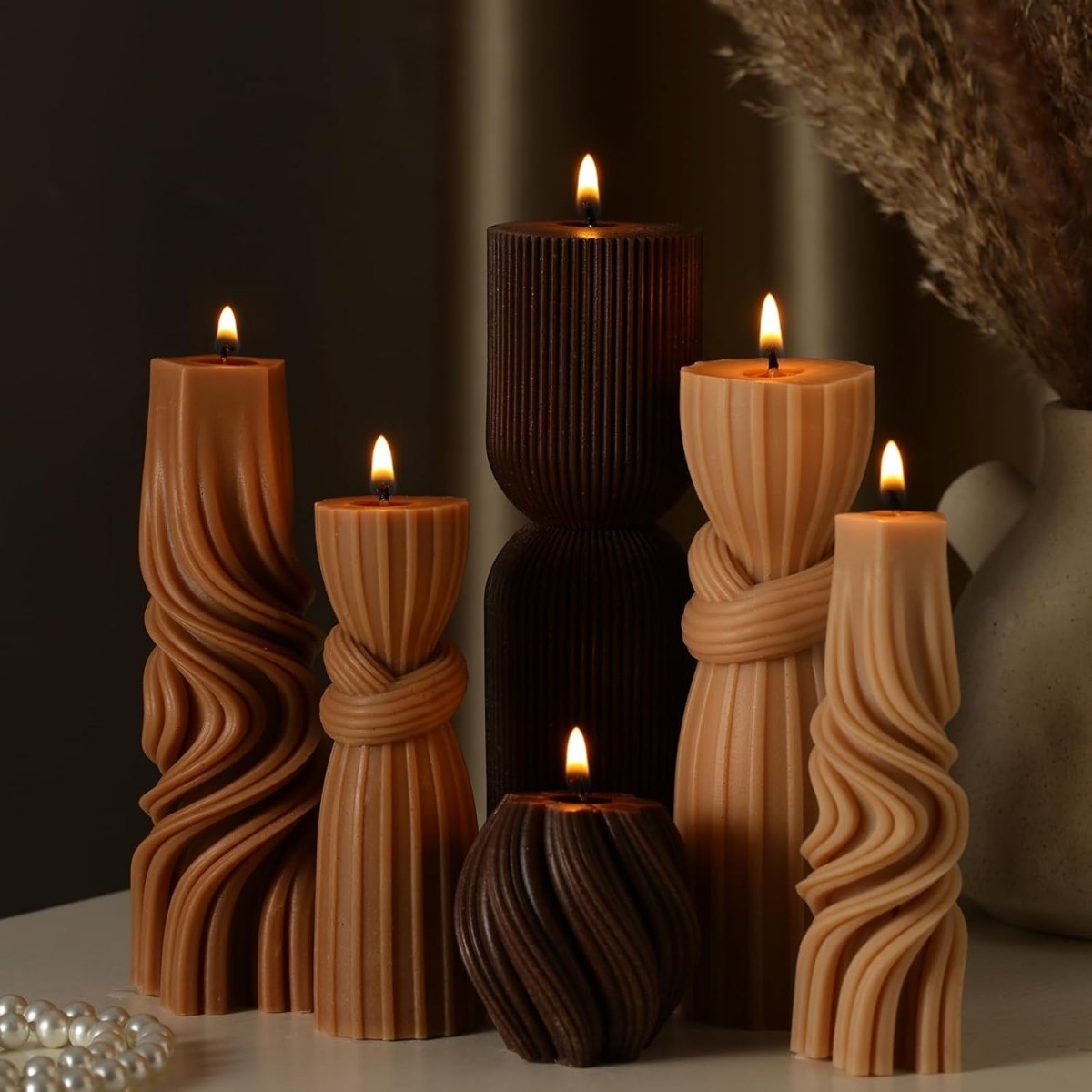 Threlaco 6 Pcs Pillar Candles Modern Aesthetic Ribbed Decorative Candle Set Cute Soy Wax Scented Ribbed Decor for Home(White,2.36 - 6.89 Inch) - Homesidy.com