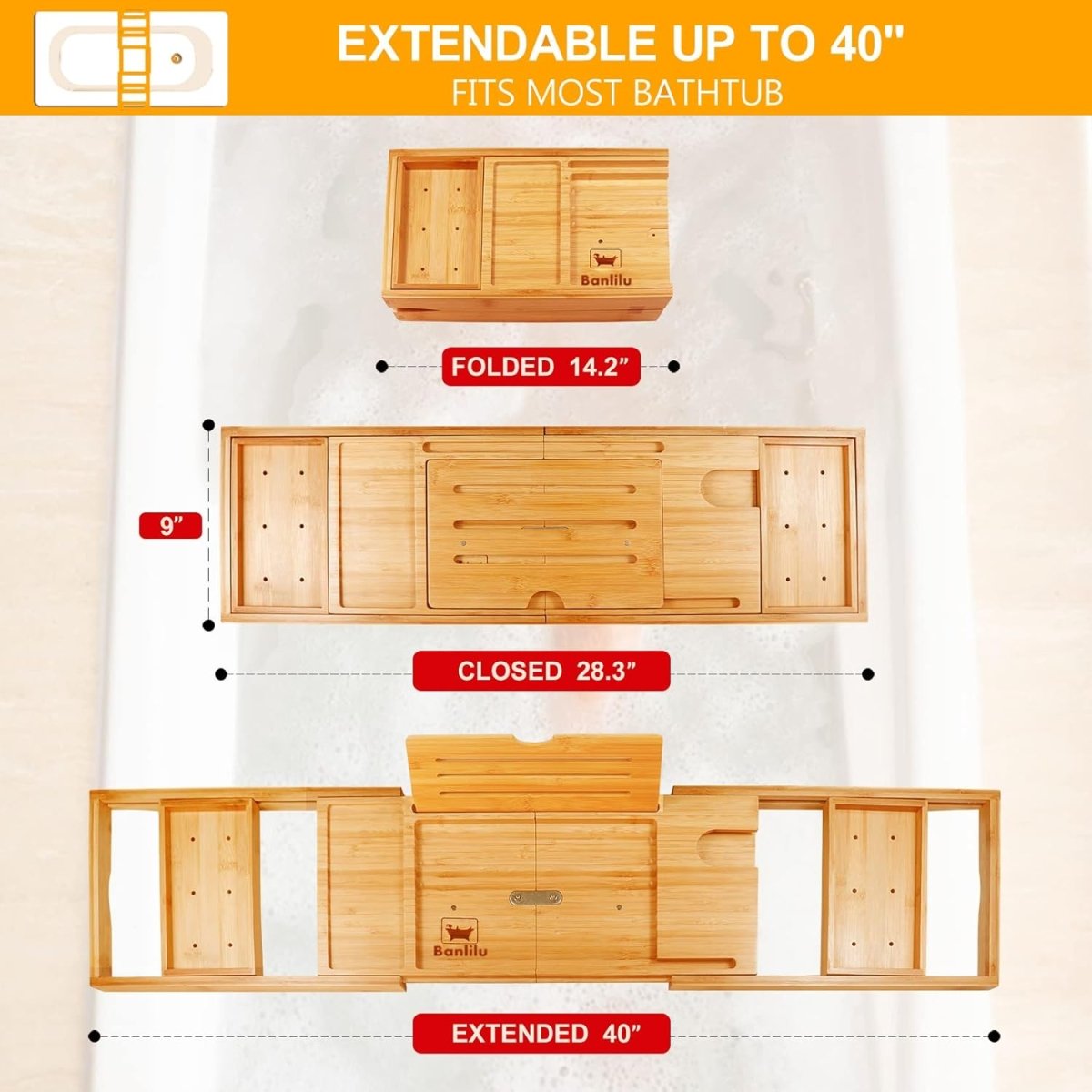 Premium Bamboo Bathtub Tray Caddy - Bath Tub Tray Table for Bathtub - Bath Caddy Tray for Bathtub, Expandable Size, Fits Most Bath Tubs - Homesidy.com