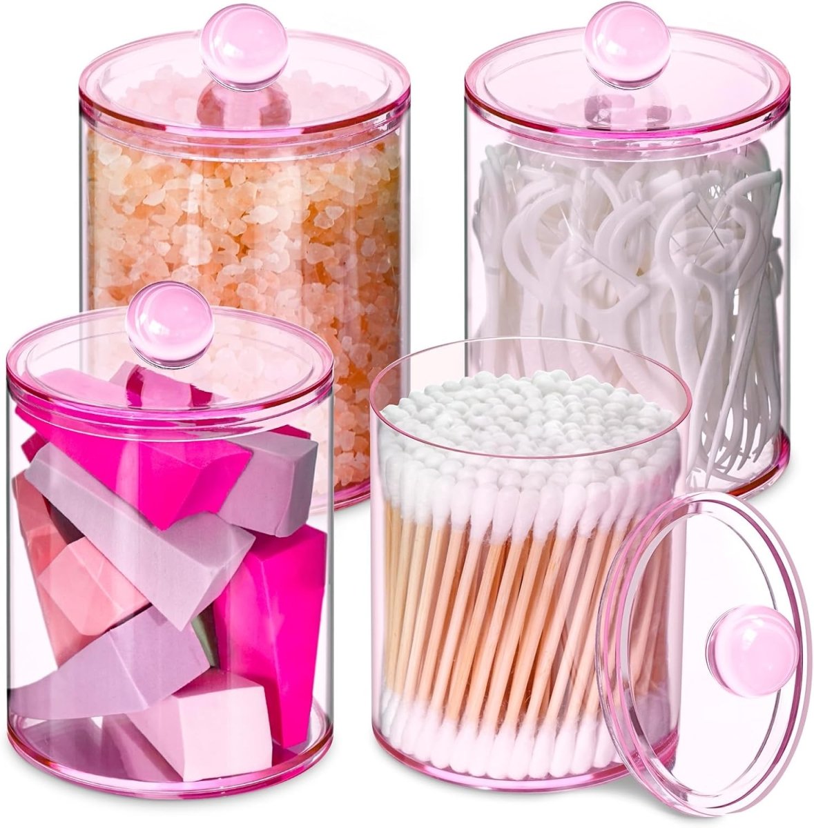 XIPENGKEJI 2 Pack Qtip Holder,Canister Apothecary Jar Set, Bathroom Jars with Lids Set for Cotton Swabs, Balls, Pads, Floss Picks,10oz - 12oz Plastic Canisters Restroom Bedroom Vanity Organizer(Black) - Homesidy.com