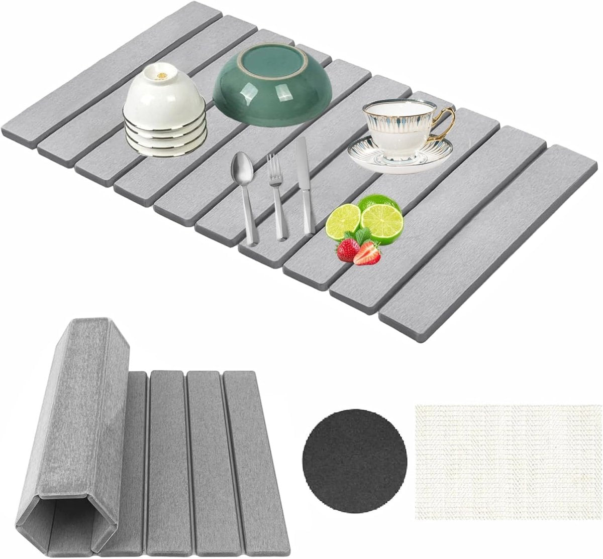 Stone Drying Mat for Kitchen Counter, Collapsible Dish Drying Mat, Fast Drying Diatomaceous Earth Dish Drying Mats, Water Absorbent Diatomite Kitchen Mat (white, medium) - Homesidy.com