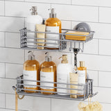 TAILI Shower Caddy Suction Cup 2 Pack with Hooks &amp; Soap holder, Heavy Duty Shower Organizer for Bathroom, No Drilling Bathroom Organizer with Large Capacity, Black Metal Storage Basket - Homesidy.com