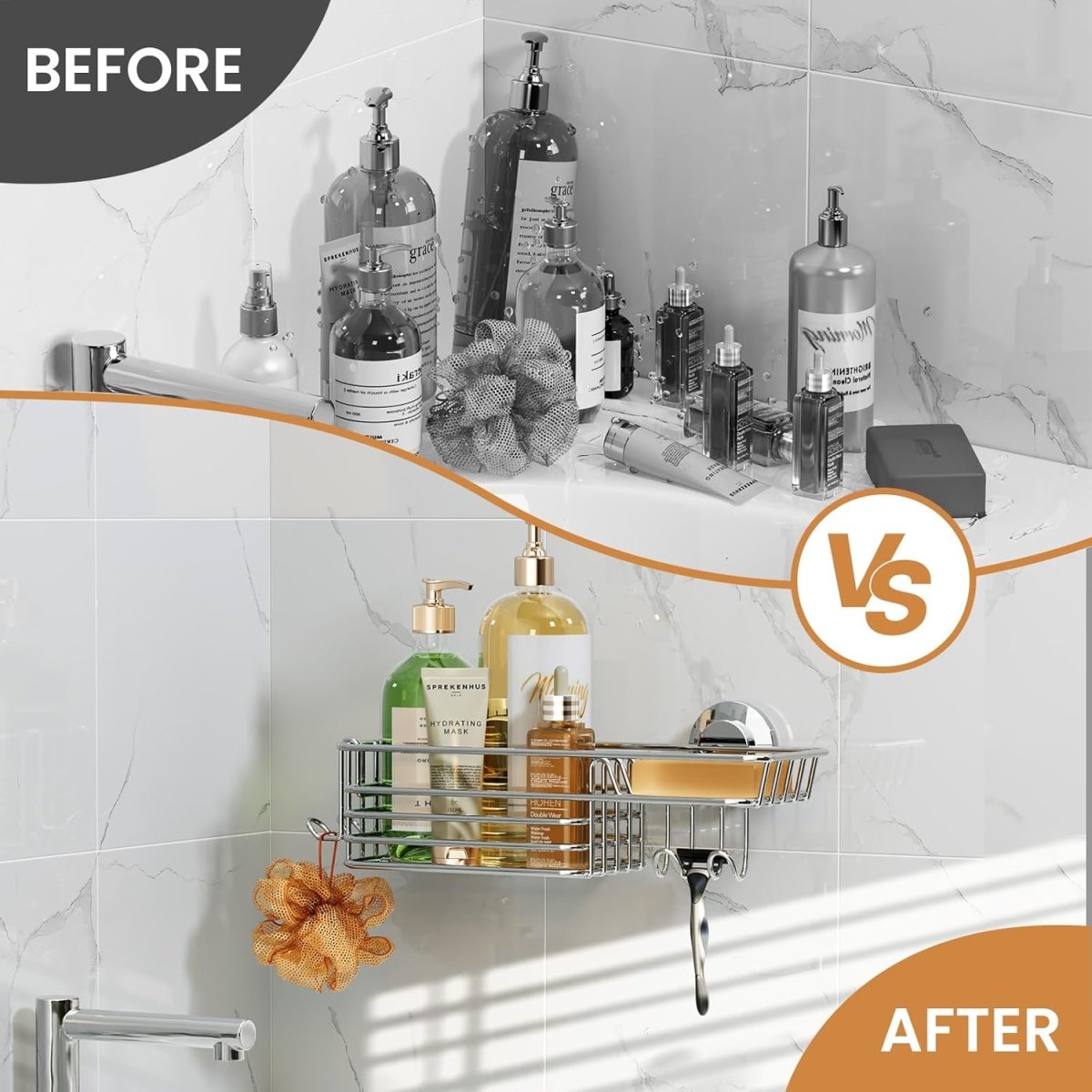 LEVERLOC Shower Caddy Suction Cup, 2 Pack Shower Shelves for Inside Shower with Hooks &amp; Soap Holder, NO - Drilling Bathroom Shower Organizer, Rustproof Meatl Shower Holder Storage, Black - Homesidy.com