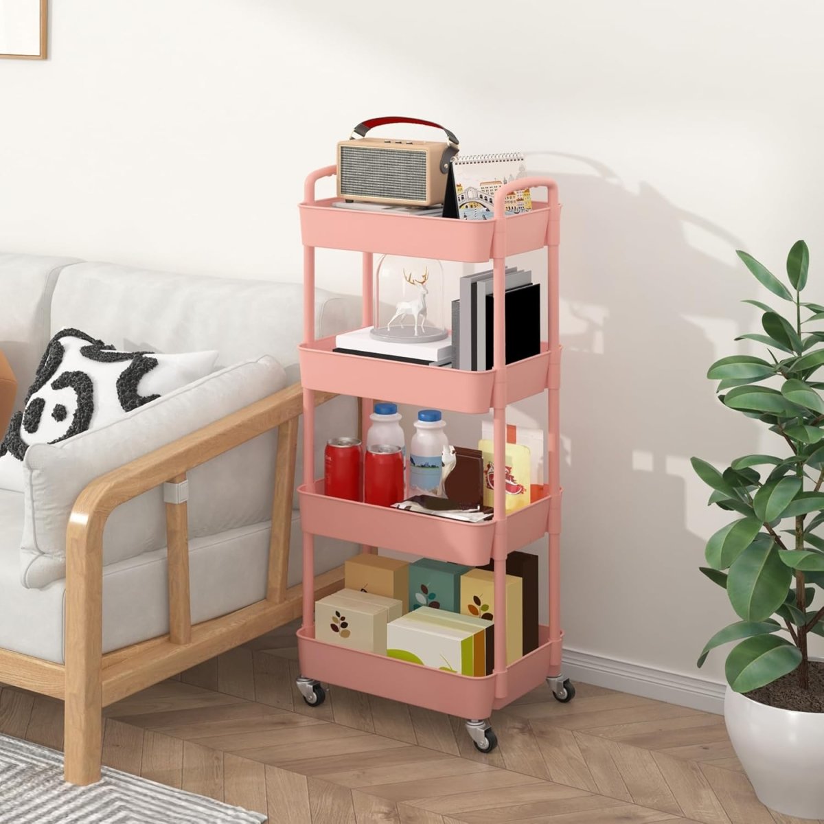 Sywhitta 3 - Tier Plastic Rolling Utility Cart with Handle, Multi - Functional Storage Trolley for Office, Living Room, Kitchen, Movable Storage Organizer with Wheels, White - Homesidy.com