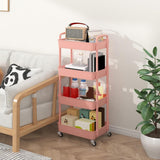 Sywhitta 3 - Tier Plastic Rolling Utility Cart with Handle, Multi - Functional Storage Trolley for Office, Living Room, Kitchen, Movable Storage Organizer with Wheels, White - Homesidy.com