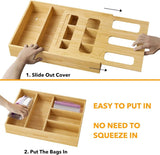 SpaceAid Bag Storage Organizer for Kitchen Drawer, Bamboo Organizer, Compatible with Gallon, Quart, Sandwich and Snack Variety Size Bag (1 Box 4 Slots) - Homesidy.com
