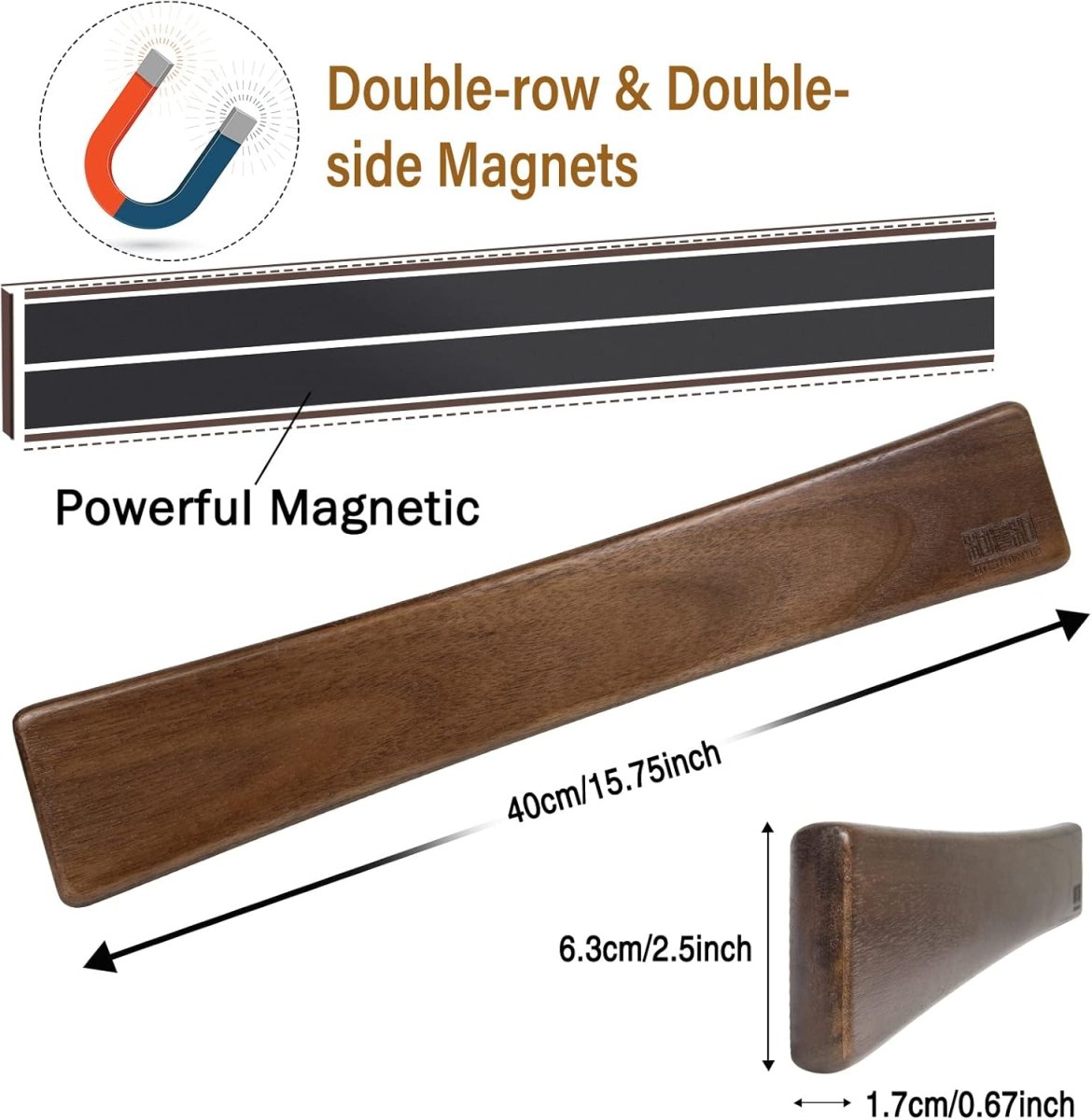 HOSHANHO Magnetic Knife Strips, Magnetic Knife Holder for Wall 16 Inch, Acacia Wood Knife Magnetic Strip Use as Knife Bar, Knife Holder for Kitchen Utensil Organizer - Homesidy.com