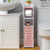 AOJEZOR Toilet Paper Holder Stand: No Drill PVC Small Bathroom Cabinet for Apartment Dwellers - Rental Deposit Protection - Small Space Storage Saving - Homesidy.com