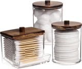Tbestmax Qtips Holder Bathroom Container, 10 OZ Cotton Ball/Swabs Dispenser, Apothecary Jar Organizer for Storage Brown Wood Lids - Homesidy.com