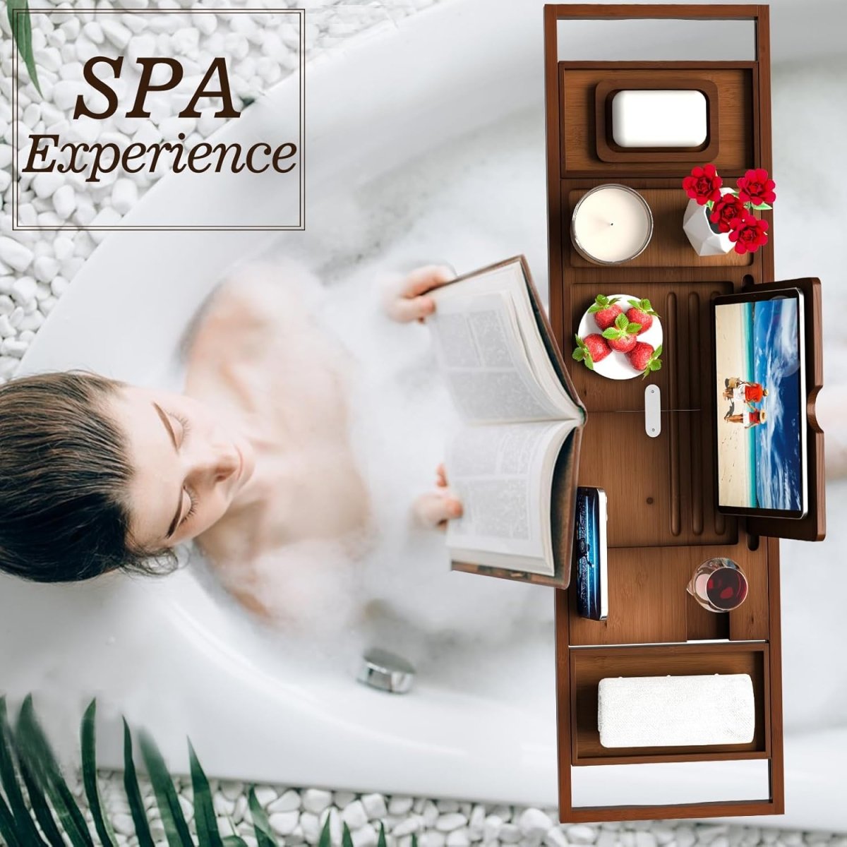 Premium Bamboo Bathtub Tray Caddy - Bath Tub Tray Table for Bathtub - Bath Caddy Tray for Bathtub, Expandable Size, Fits Most Bath Tubs - Homesidy.com