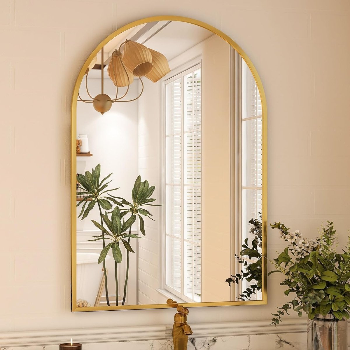 VooBang Arched Wall Mirror, 30 x 38 inch Arch Bathroom Mirror, Wall Mounted Vanity Mirror with Arch Metal Frame, Modern Bathroom Vanity Mirror for Bedroom, Living Room, Hanging or Leaning, Black - Homesidy.com
