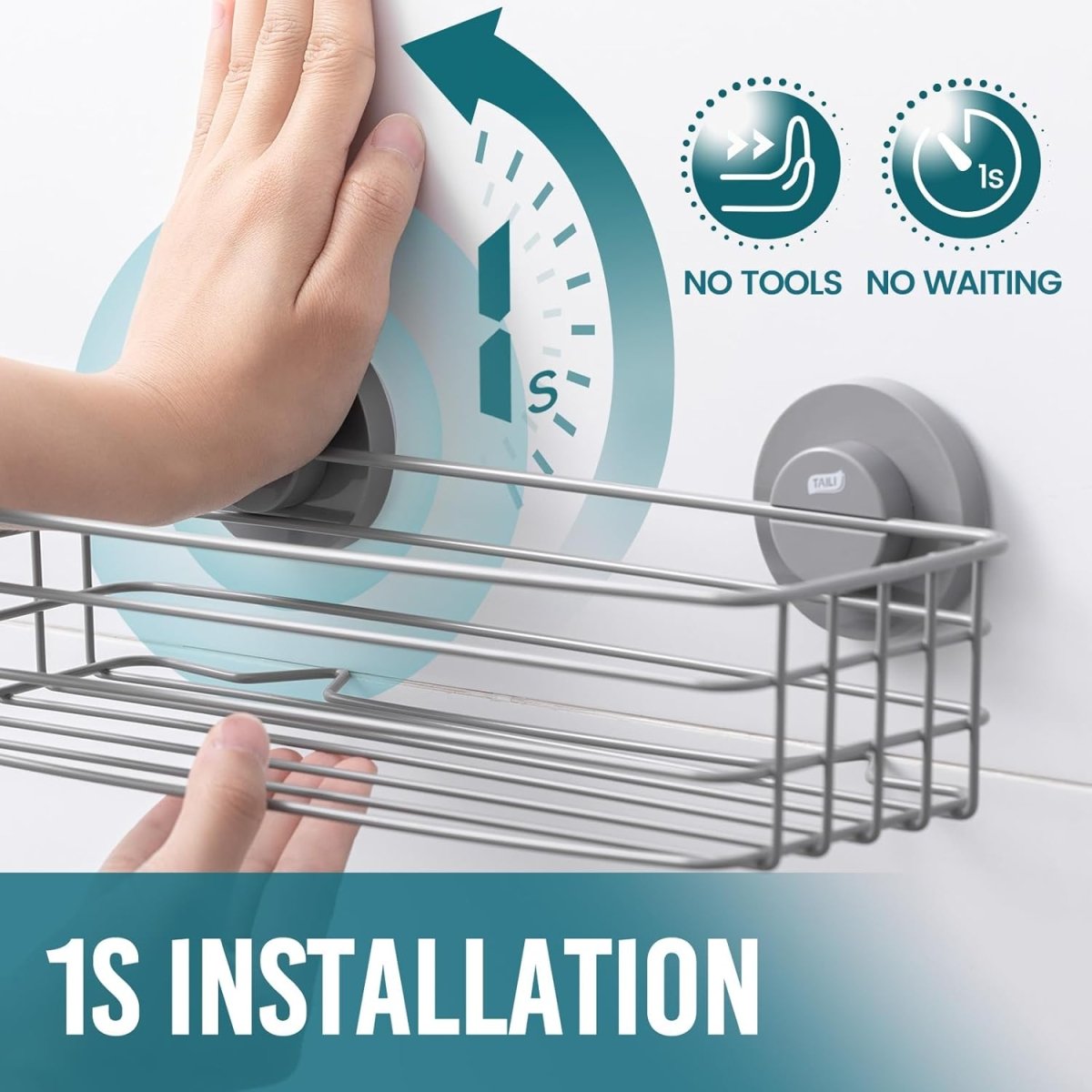 TAILI Shower Caddy Suction Cup 2 Pack with Hooks &amp; Soap holder, Heavy Duty Shower Organizer for Bathroom, No Drilling Bathroom Organizer with Large Capacity, Black Metal Storage Basket - Homesidy.com