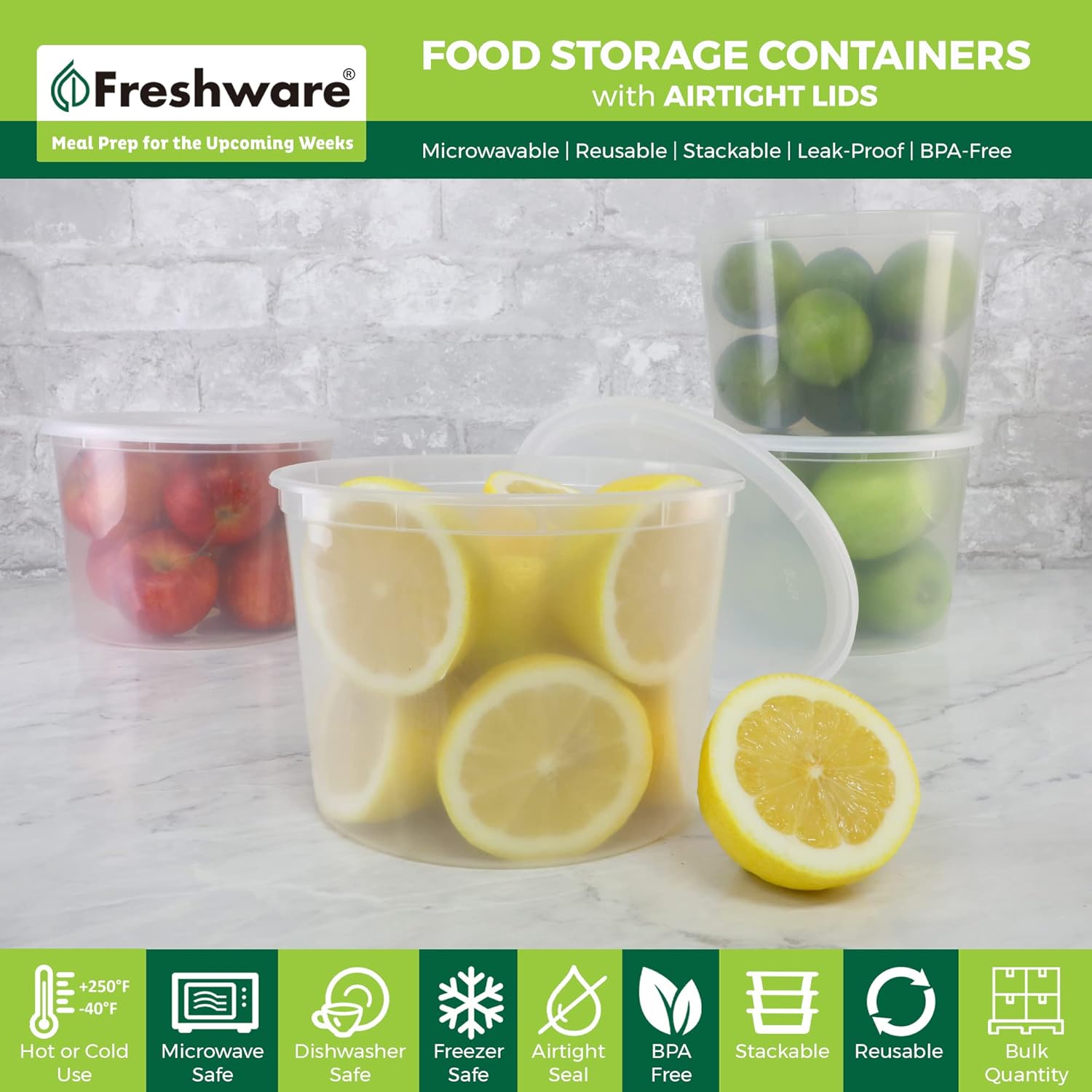 Freshware Food Storage Containers [24 Set] 32 oz Plastic Deli Containers with Lids, Slime, Soup, Meal Prep Containers | BPA Free | Stackable | Leakproof | Microwave/Dishwasher/Freezer Safe - Homesidy.com