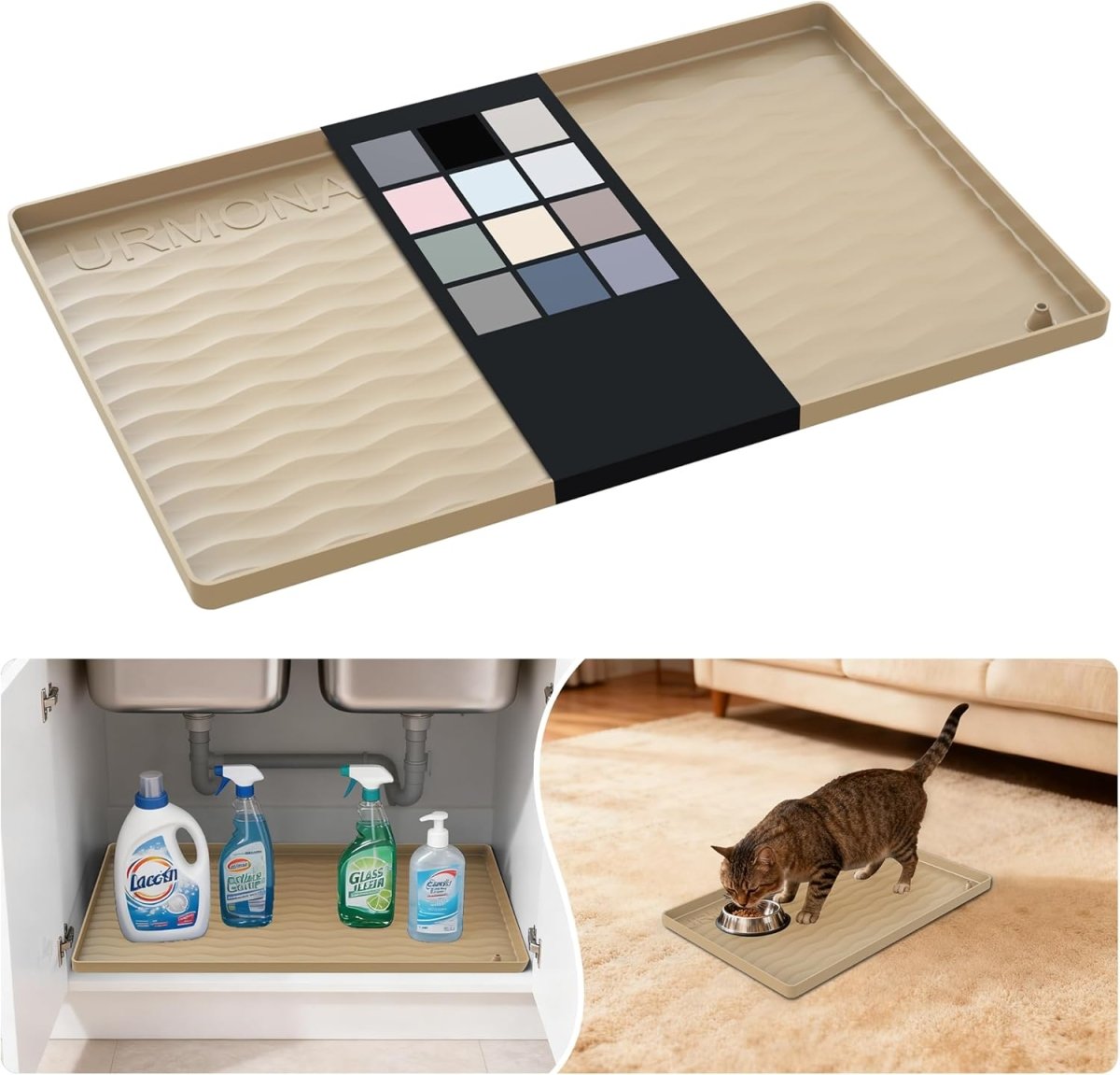 URMONA Waterproof Silicone Under Sink Mat 31 x 22 Shelf Liner for Kitchen and Bathroom, Cabinet and Counter Protector, Storage and Organizers, Litter Mat, Pet Cat Puppy Essentials(Dark Grey) - Homesidy.com
