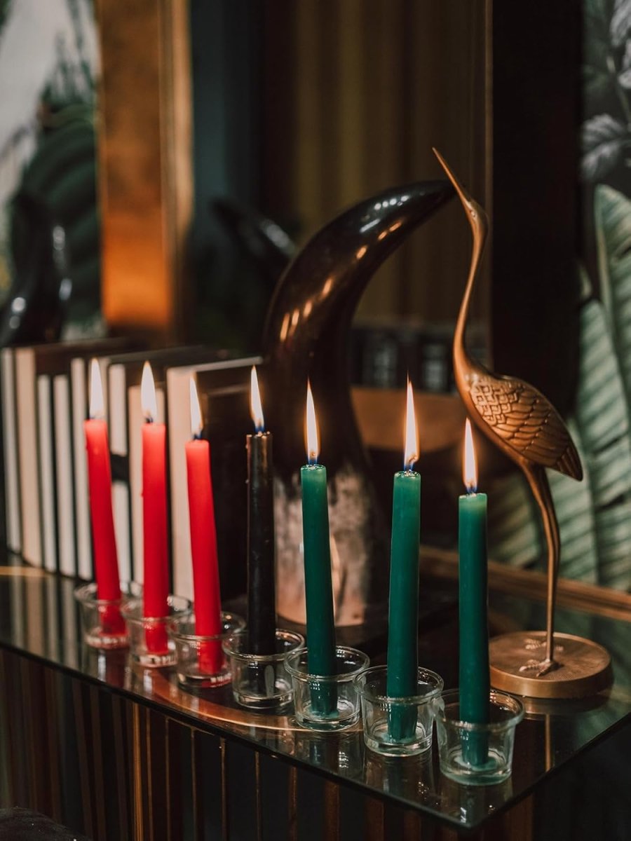 Topsics Kwanzaa Taper Candles Set of 7, 3 Red, 3 Green, 1 Black - 10 Inch Dripless Tall Candle Premium Quality Candles - Mishumaa Saba Candle - Homesidy.com