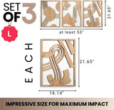 qmmp Modern Wooden Wall Sculptures - Set of 3 - MDF - Oak - Home Decor Accent - Large Wall Art for Living Room, Bedroom, Office - Easy Installation (Oak, Medium - Mountain and Sun, Unframed) - Homesidy.com